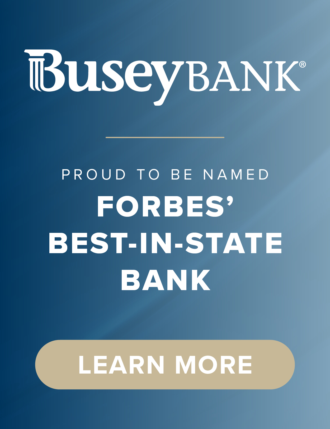 Proud to be named Forbes' Best-in-State Bank. Learn More.