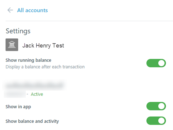 Account settings screen showing toggles