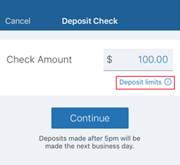 Deposit limits option underneath the Check amount field