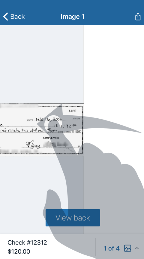 Image showing a check image with an overlay that shows a swiping gesture.