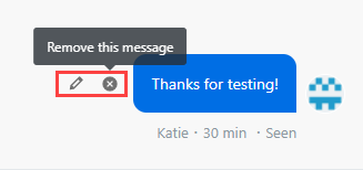 Hover menu that shows the edit and delete options for sent messages