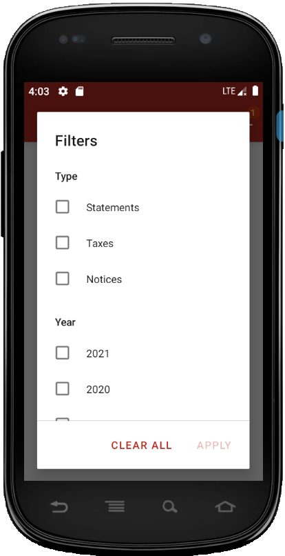 Banno document filters. See previous list of filter options.