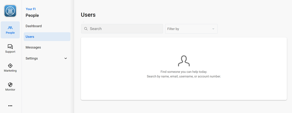 Users screen in Banno People with a search box