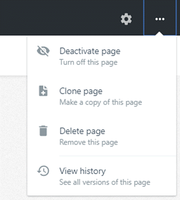 Clone page option in the Page actions menu