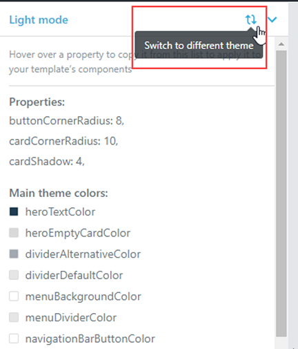 Switch to a different theme option in the component editor