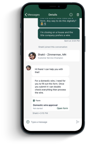 Mobile device showing Banno Conversations app