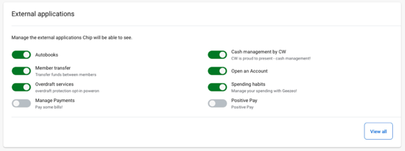 Screenshot of Banno Business user management permissions screen.