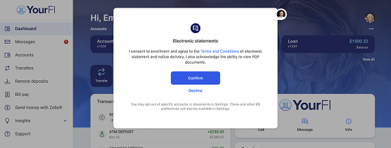 Screenshot of Consent for electronic document delivery.