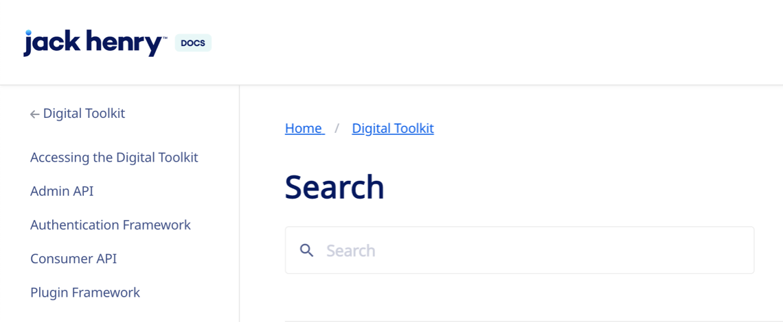Screenshot of the Digital Toolkit Docs search feature.