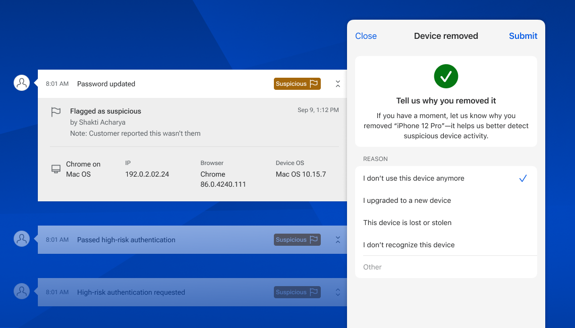 Preview image of Suspicious event label in activity feed.