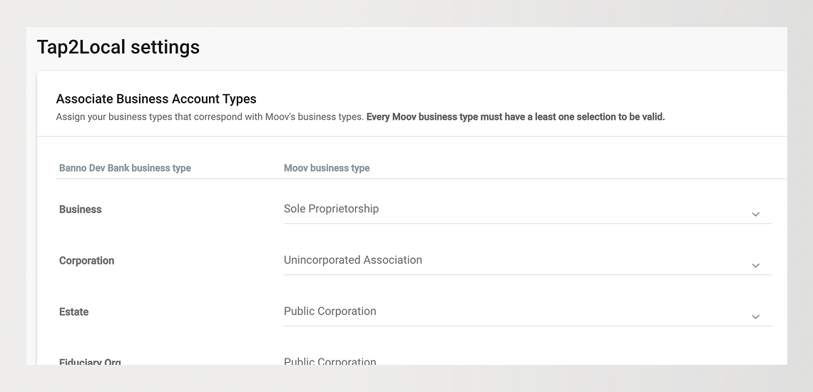 Preview image of upcoming 'Associate Business Account Types' setting in Banno People.