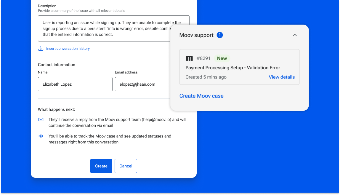 Image depecting the improved merchant support functionality in Banno Conversations.