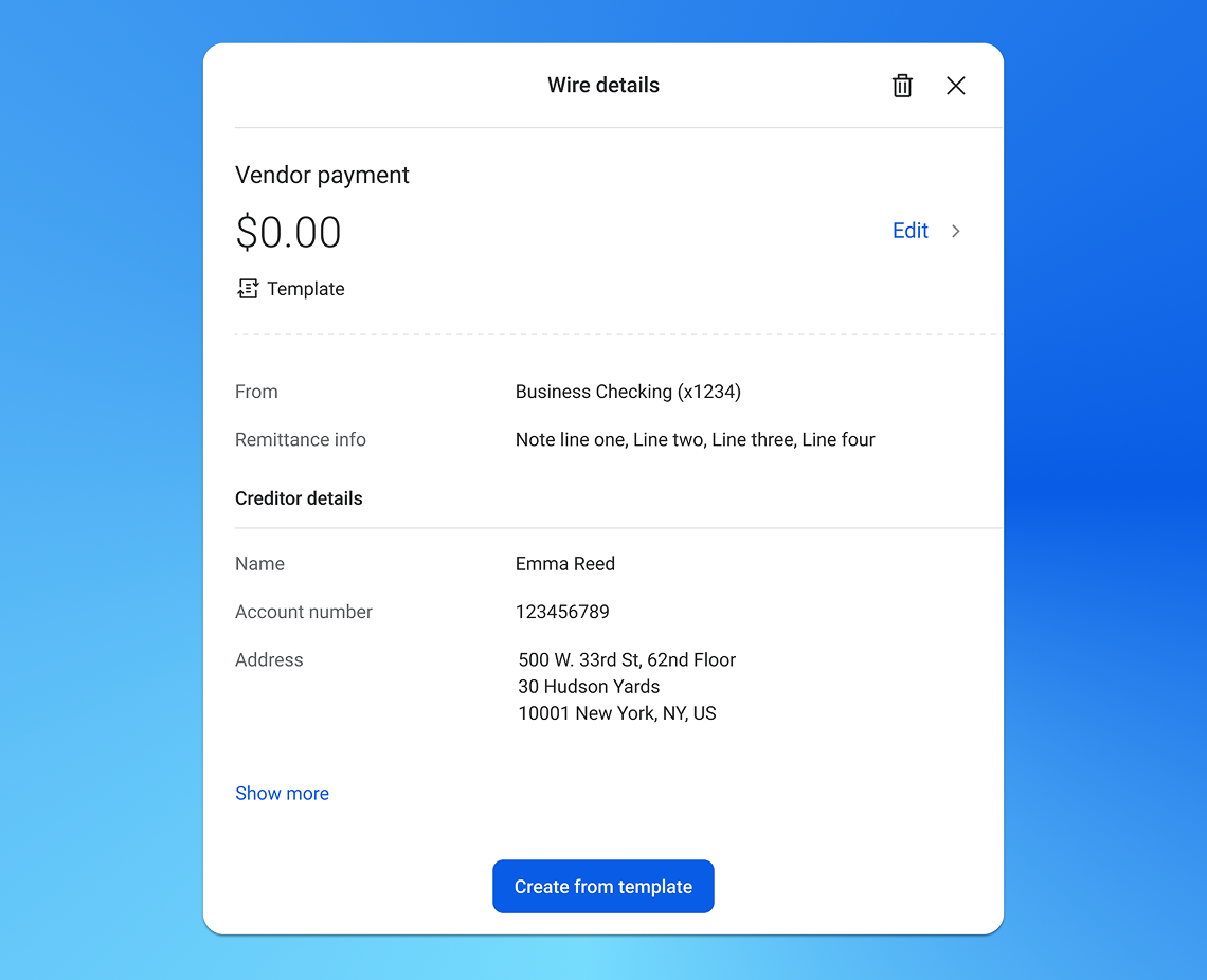 Screenshot of Transmit Wires details screen for Wires templates.