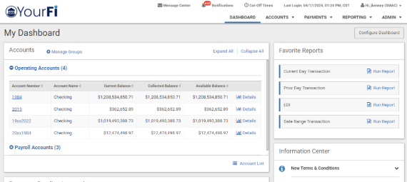 Image of Treasury Managemnet Company ID in header