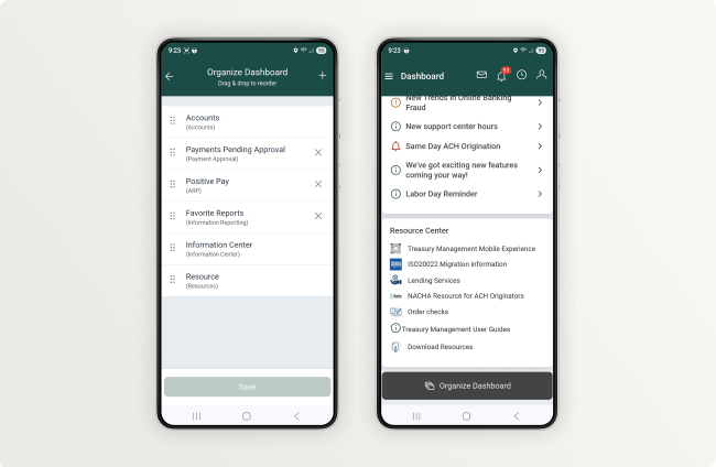 Customizing the Treasury Mobile Experience Dashboard