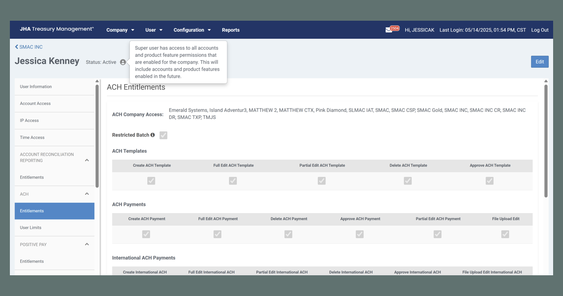 View-Only Access for Treasury Management Super Users