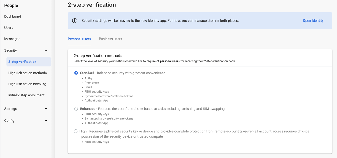 Enhanced Default 2FA methods