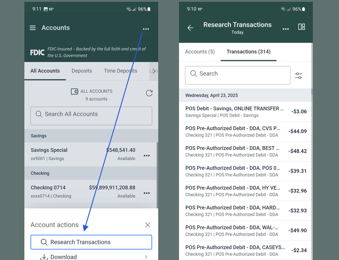 Research Transactions in Treasury Management Mobile Experience